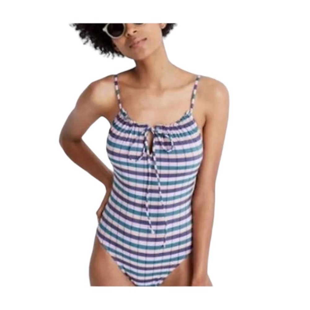 Madewell Second Wave Plaid Swimsuit | Ruffle Tie One Piece | XS NWT